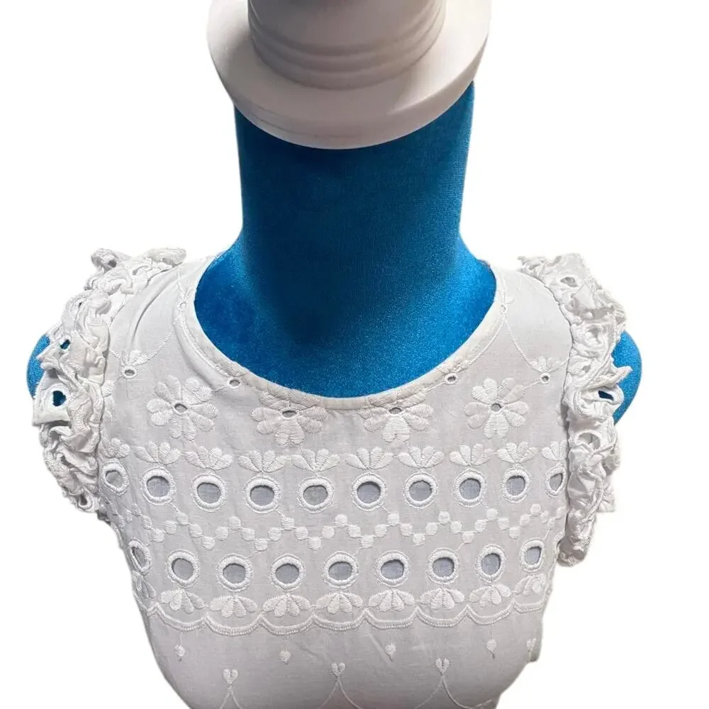 Kate Spade White Cotton Eyelet Ruffled Dress Boho Cottage Fairy Sleeveless 4